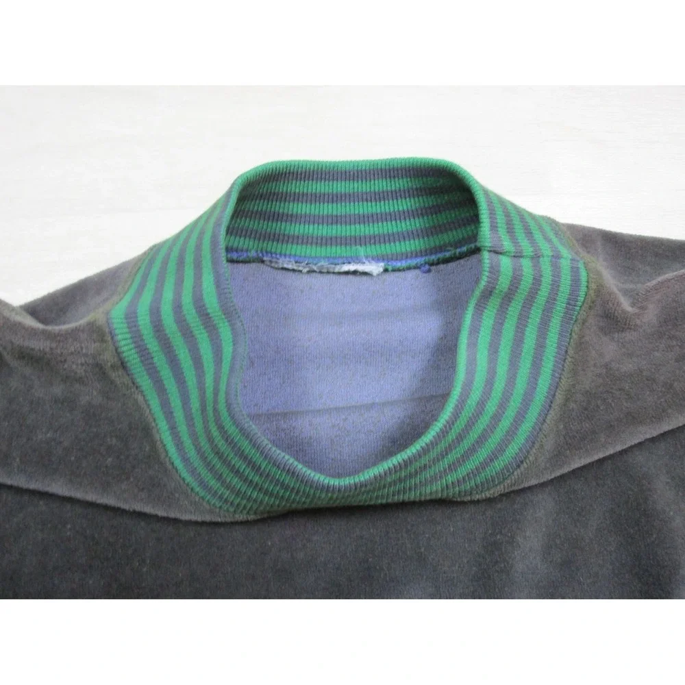 VTG VELOUR LONG SLEEVE POCKET SWEATER Green‎ Color-Block MEN'S (M) Grunge Rock